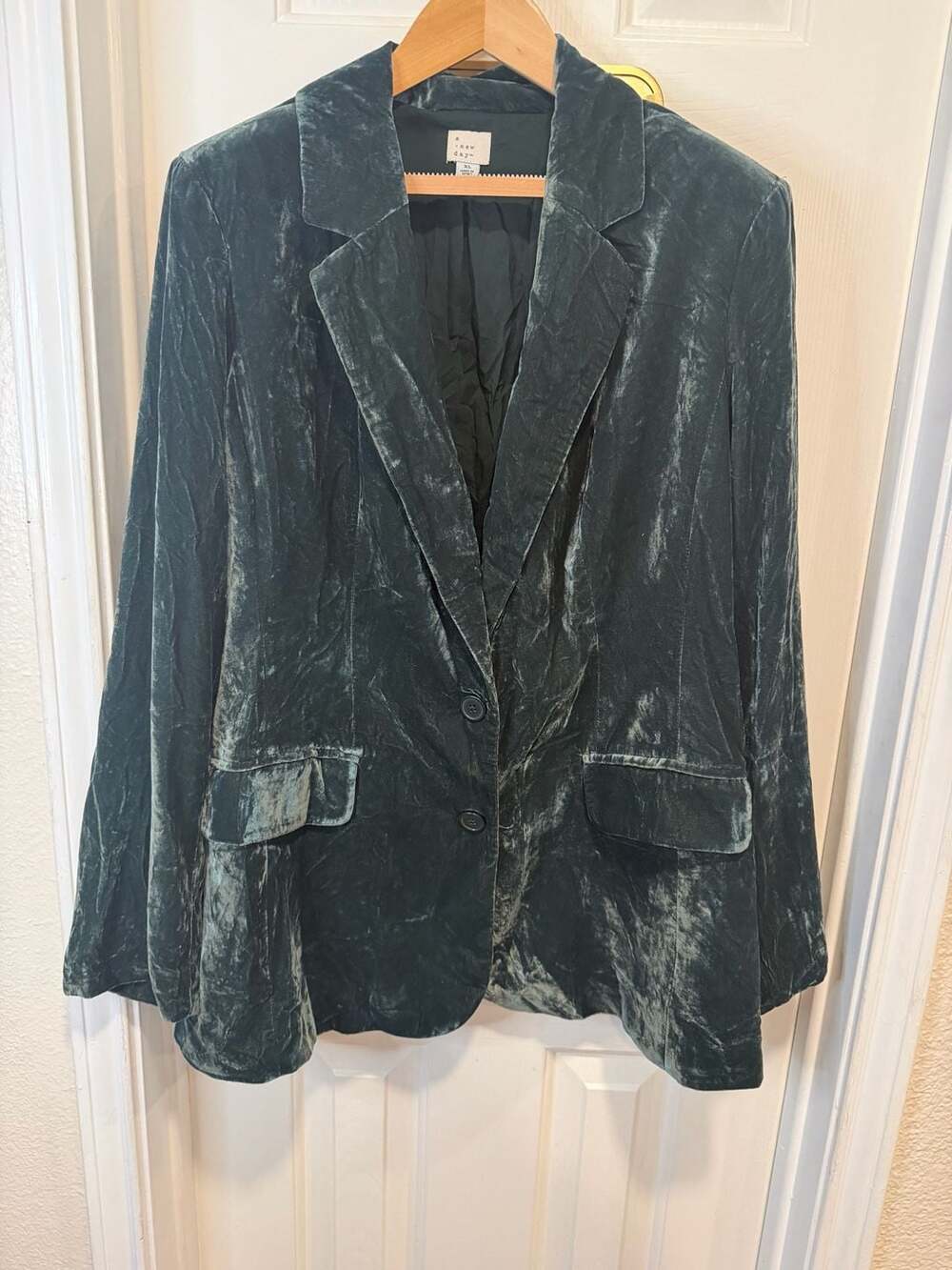 A New Day Women’s XL Green Velvet Blazer Two Button Career Holiday Jacket